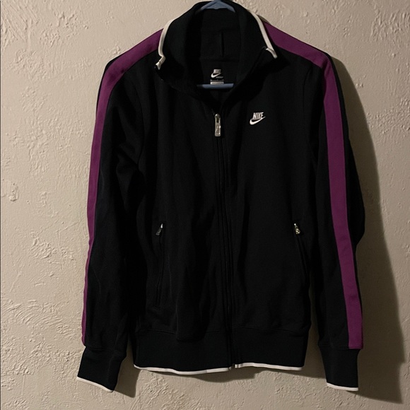 Nike Jackets & Blazers - Nike Women's Black Bomber Jacket with Purple Stripes